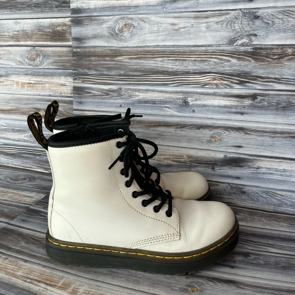 Dr.Martens Kids' Zavala White Combat Lace Up Boot